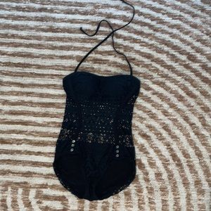 Robin Piccone Black Lace One-Piece Swimsuit